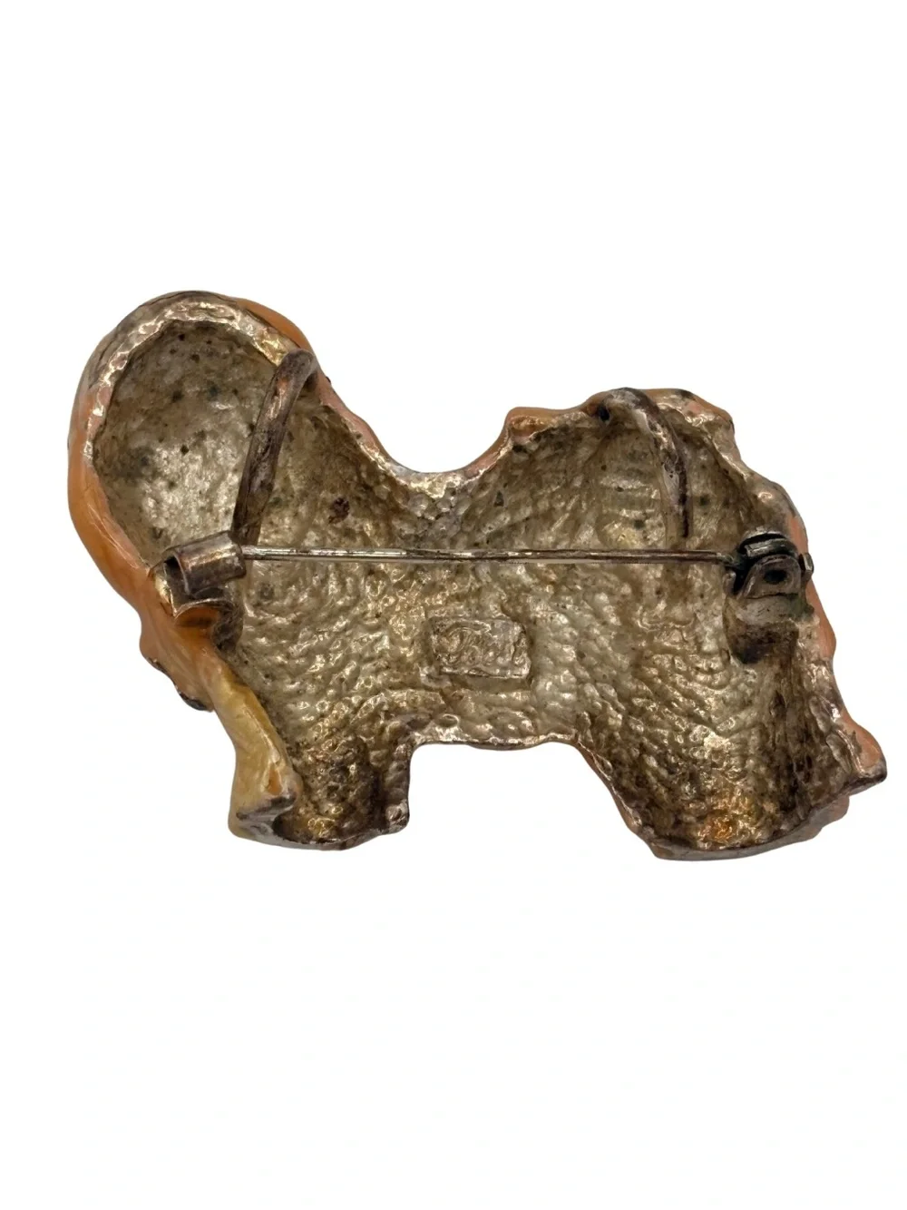 Vintage Signed BEST Shih Tzu Dog Brooch Rhinestone Bow 1.5”